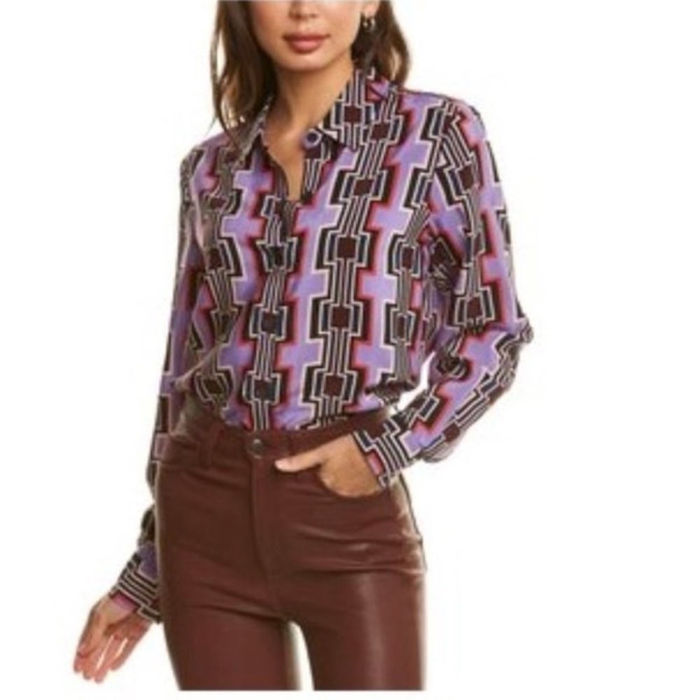 Trina Turk Printed Button-Down Silk Blouse